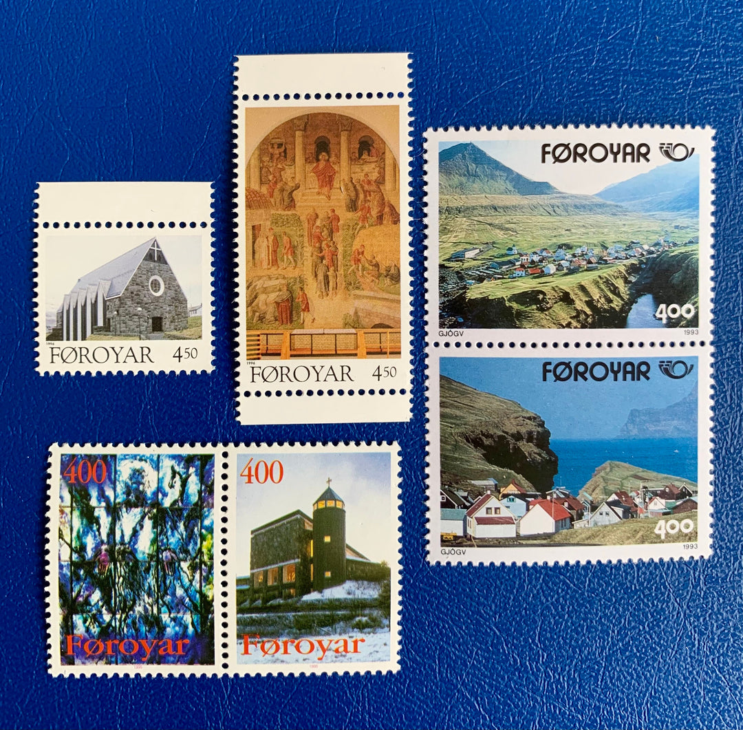 Faroe Islands- Original Vintage Postage Stamps- 1990s Scenes & Churches - for the collector, artist or crafter