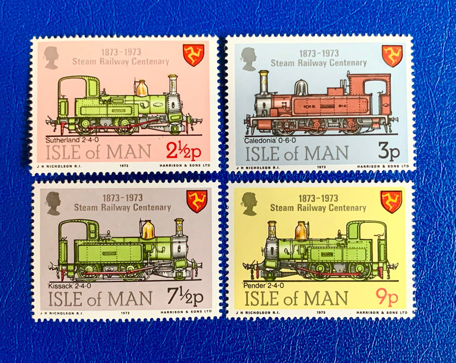Isle of Man - Original Vintage Postage Stamps - 1973 Steam Railway Centenary - for the collector, artist or crafter