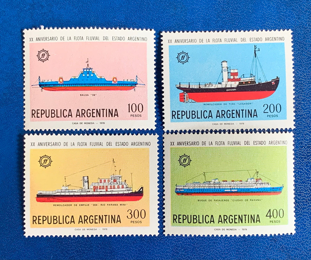 Argentina - Original Vintage Postage Stamps- 1978 State Fluvial Fleet -for the collector, artist or crafter - scrapbooks, decoupage, collage