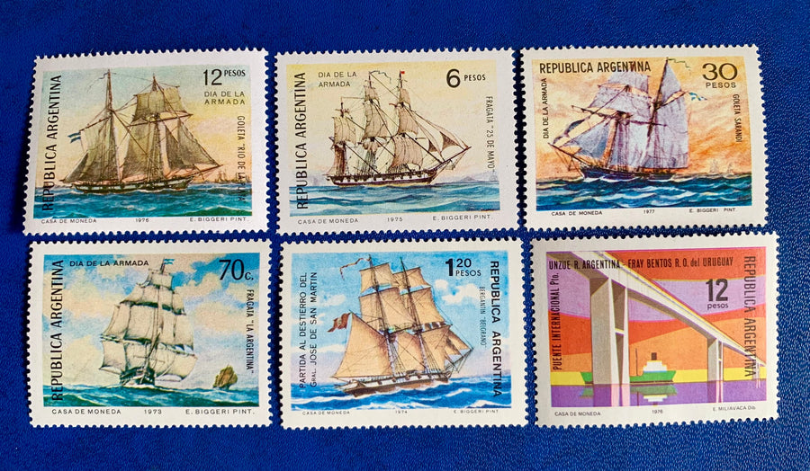 Argentina - Original Vintage Postage Stamps- 1974-77 Ships - for the collector, artist or crafter - scrapbooks, decoupage, collage