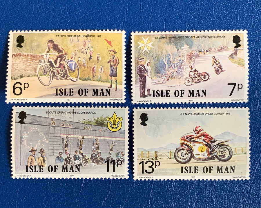Isle of Man - Original Vintage Postage Stamps - 1977 70th Anniversary of Manx TT Motorcycle Races
