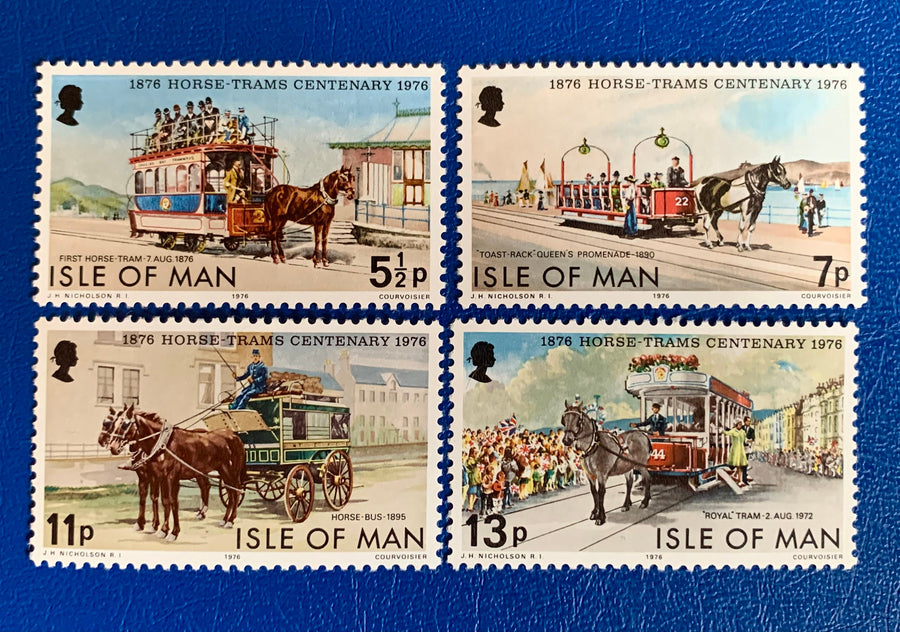 Isle of Man - Original Vintage Postage Stamps - 1976 Douglas Horse Trams Centenary - for the collector, artist or crafter
