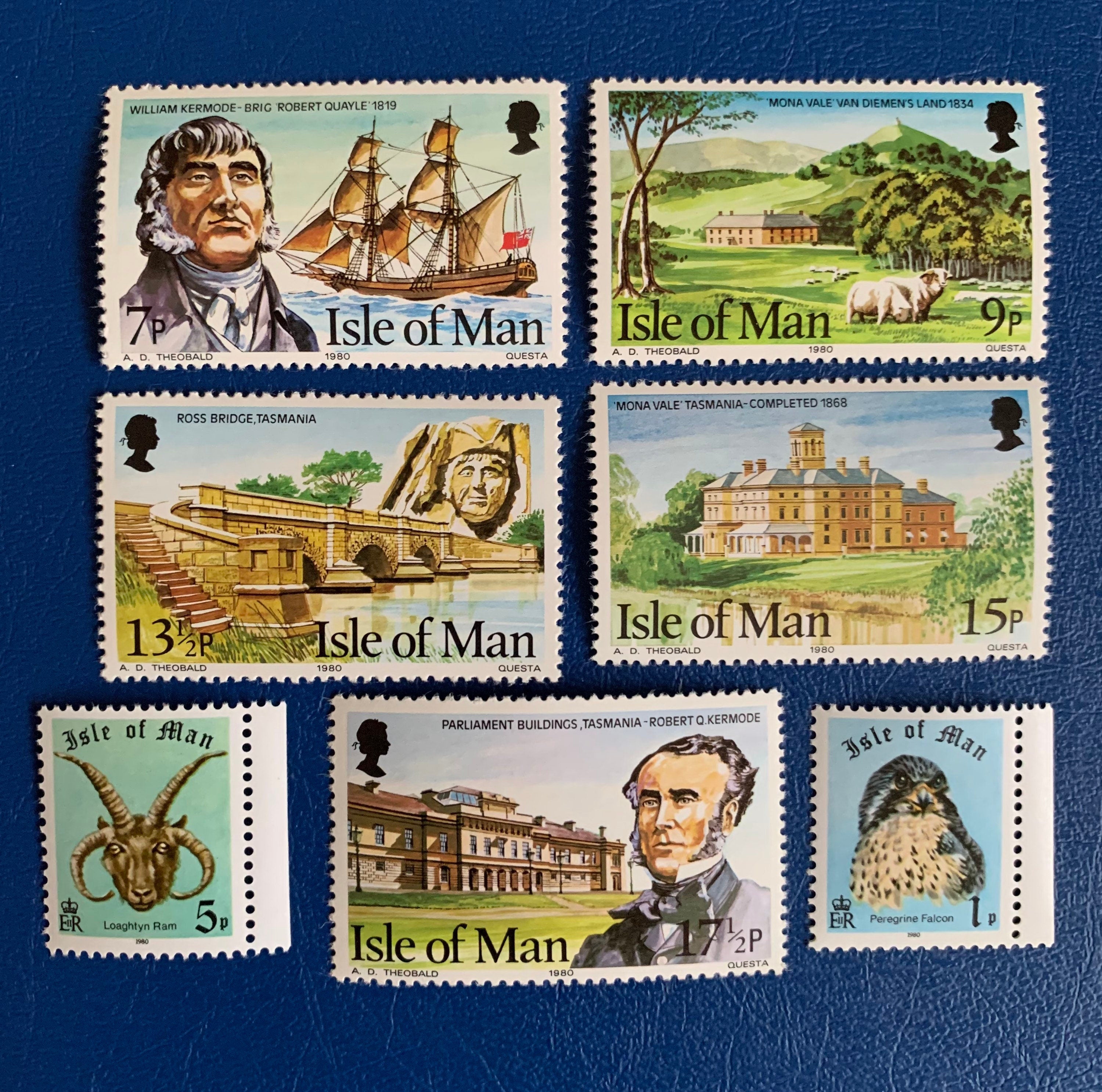 Post Stamp Ridge Isle of Man - Original Vintage Postage Stamps - 1980 - Manx Pioneers ...