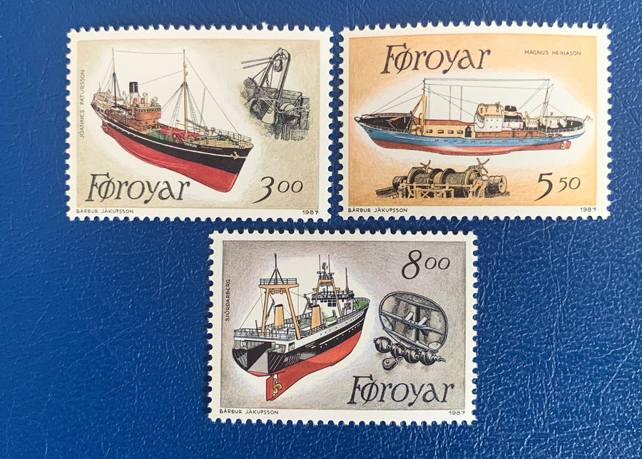 Faroe Islands- Original Vintage Postage Stamps- 1987 Fishing Ships- for the collector, artist or crafter