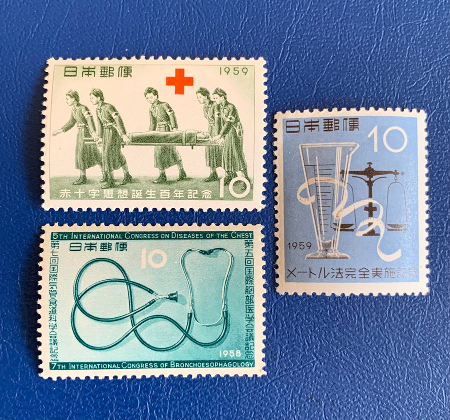 Japan- Original Vintage Postage Stamps- 1958-59 - Medicine / Red Cross - for the collector, artist or crafter