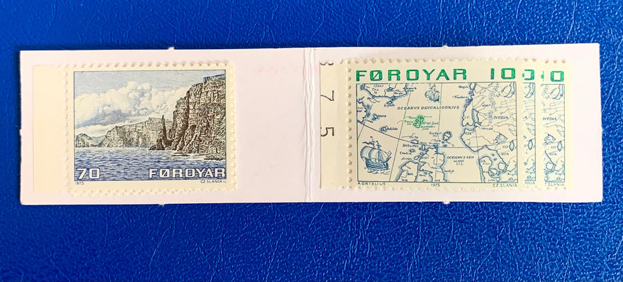 Faroe Islands- Original Vintage Postage Stamps- 1975 Maps & Landscape (Booklet: 1 landscape;  6 maps) - for the collector, artist or crafter