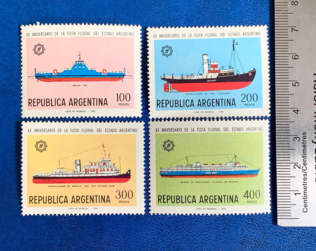 Argentina - Original Vintage Postage Stamps- 1978 State Fluvial Fleet -for the collector, artist or crafter - scrapbooks, decoupage, collage