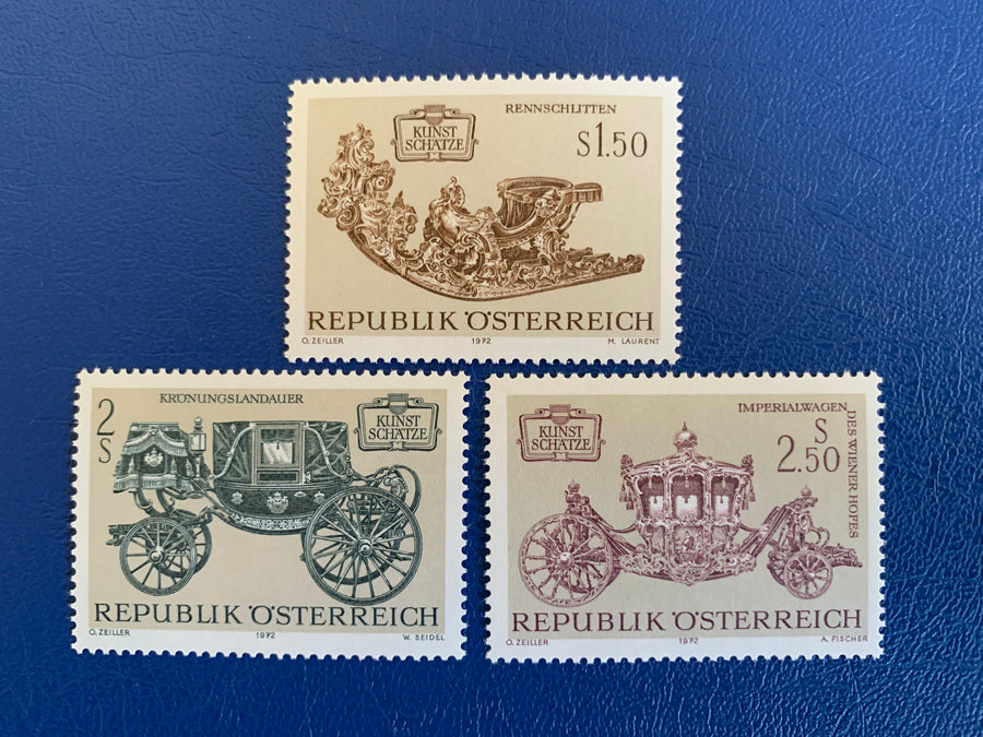 Austria - Original Vintage Postage Stamps - 1973 Race Sledge & Carriages - for the collector, artist or crafter - scrapbooks, decoupage