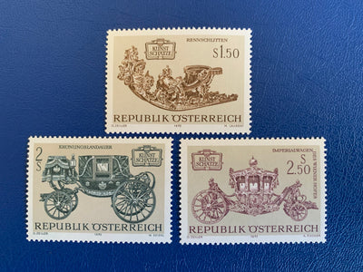 Austria - Original Vintage Postage Stamps - 1973 Race Sledge & Carriages - for the collector, artist or crafter - scrapbooks, decoupage