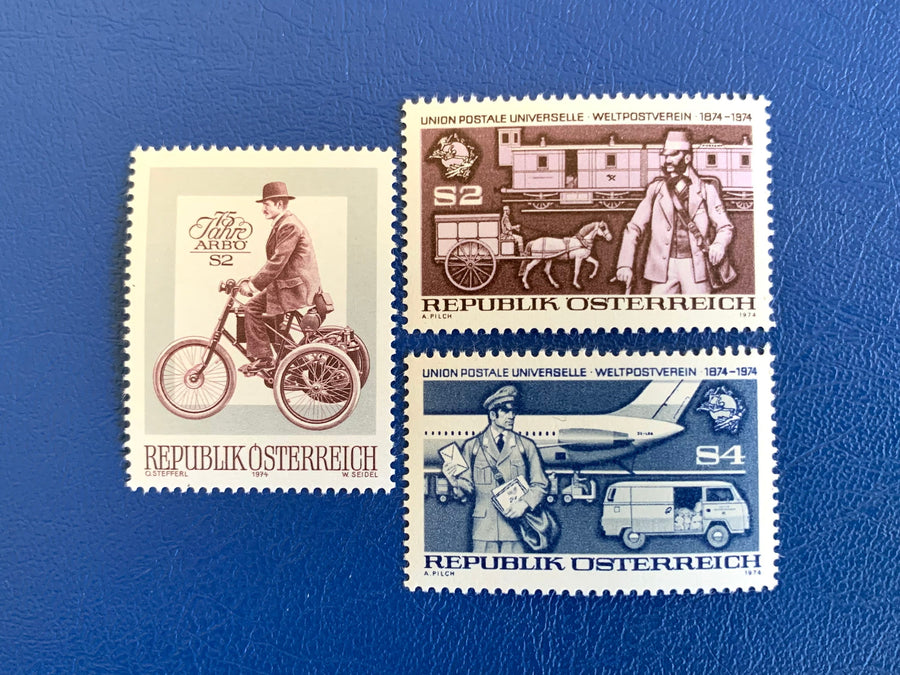 Austria - Original Vintage Postage Stamps - 1974 Motor Tricycle & Postal Delivery - for the collector, artist or crafter