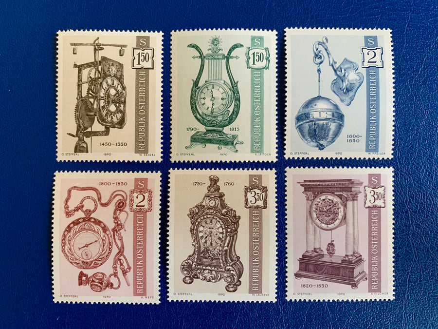 Austria - Original Vintage Postage Stamps - 1970 Clock Stamps - for the collector, artist or crafter - scrapbooks, decoupage