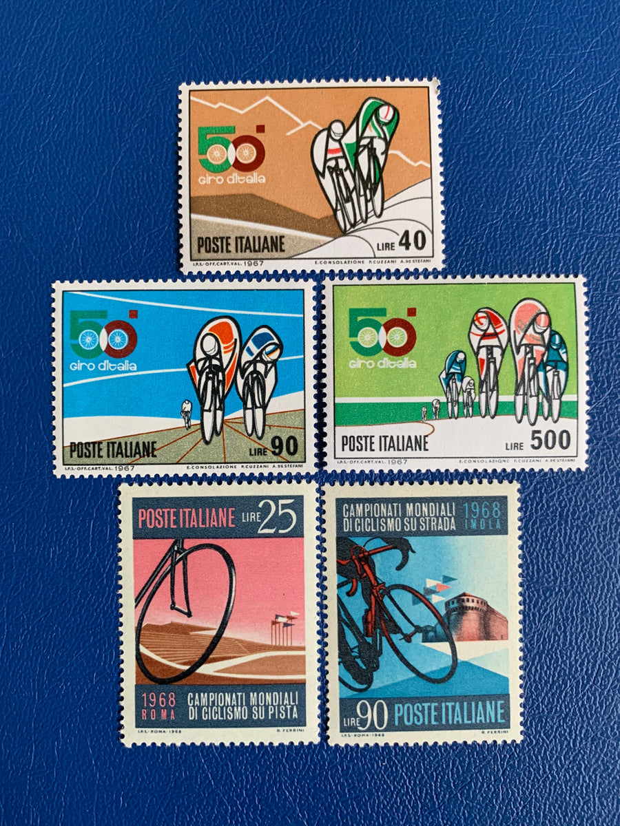 Italy - Original Vintage Postage Stamps- 1967/68 - Bicycling - for the collector, artist and crafter - scrapbooks, collage, decoupage