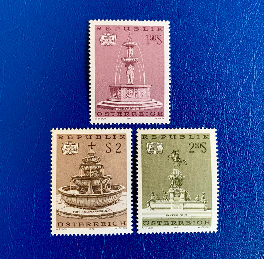 Austria - Original Vintage Postage Stamps - 1972 Fountains - for the collector, artist or crafter - scrapbooks, decoupage