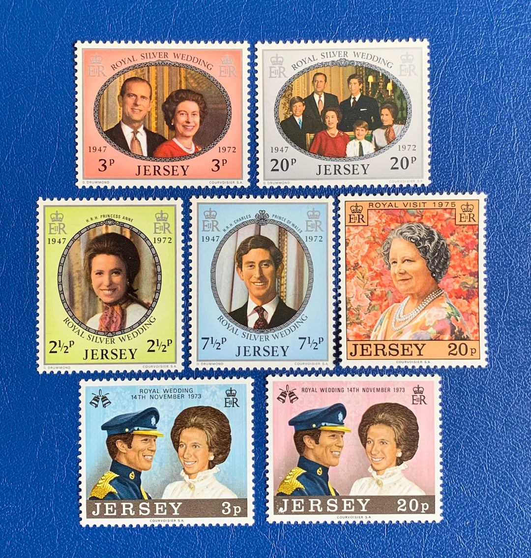 Jersey - Original Vintage Postage Stamps - 1972,73,75 - Royal Wedding, Silver Wedding Anniversary, Royal Visit