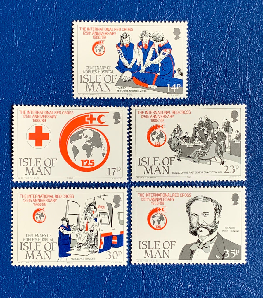 Isle of Man - Original Vintage Postage Stamps - 1989 125th Anniversary Red Cross & Nobels Hospital - for the collector, artist or crafter
