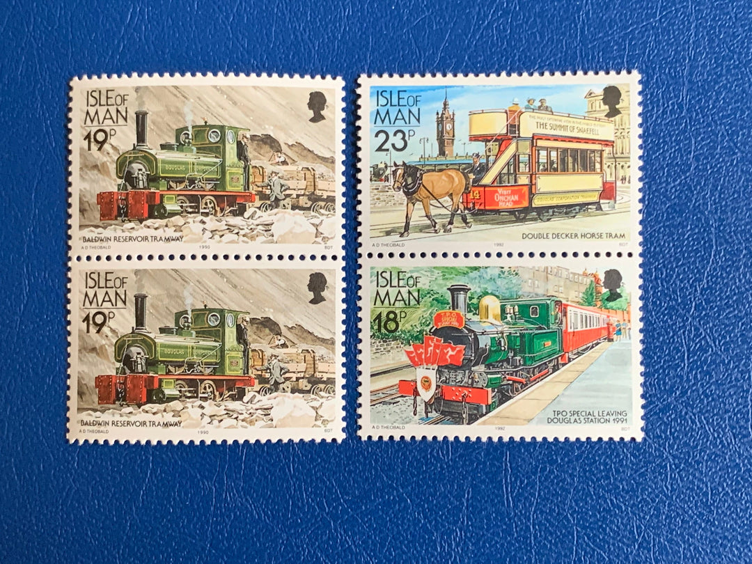 Isle of Man - Original Vintage Postage Stamps - 1990/92 Trains & Trams  - for the collector, artist or crafter