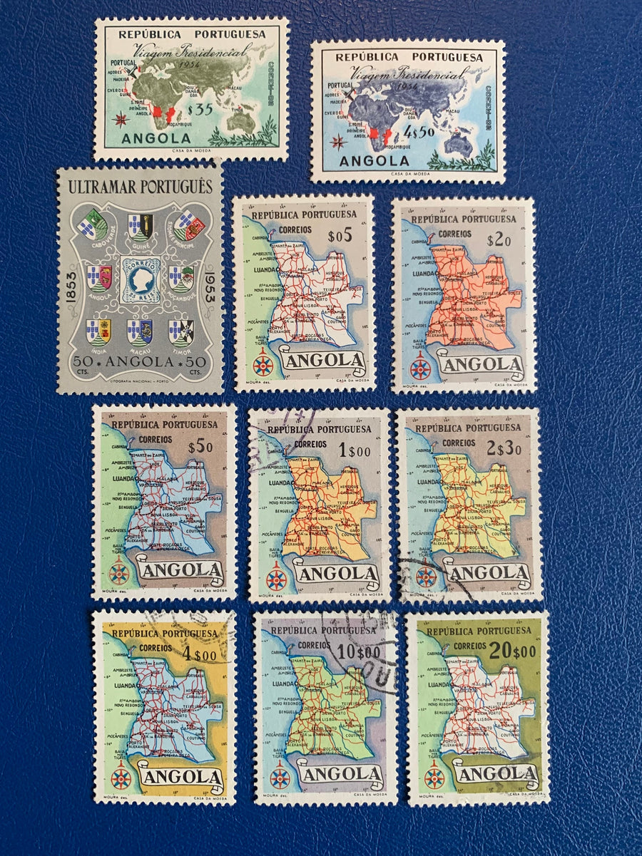 Angola - Original Vintage Postage Stamps- 1953-55 Maps - for the collector, artist or crafter - scrapbooks, decoupage, journals