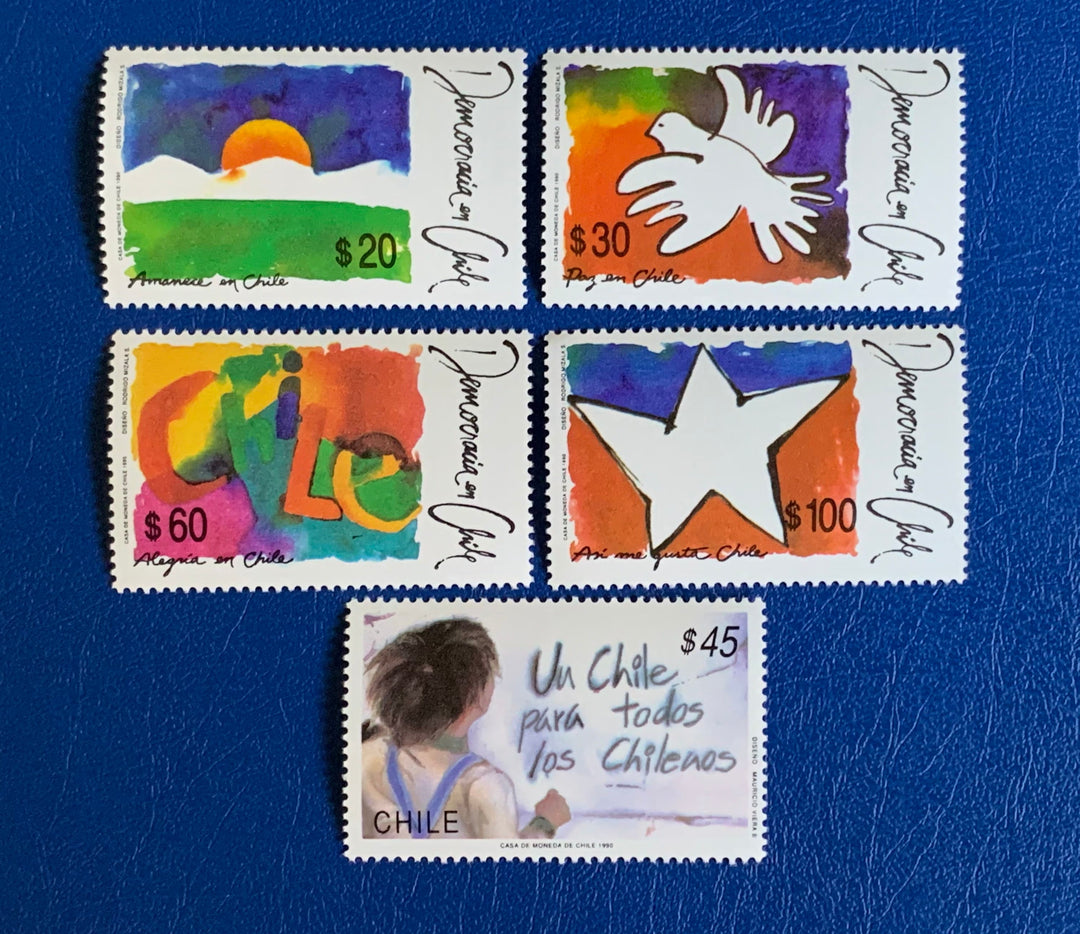 Chile - Original Vintage Postage Stamps- 1990 Democracy & Chile for All Chileans - for the collector, artist or crafter