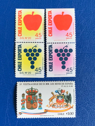 Chile - Original Vintage Postage Stamps- 1990 Exports & Arms of Chile and Royal House - for the collector, artist or crafter