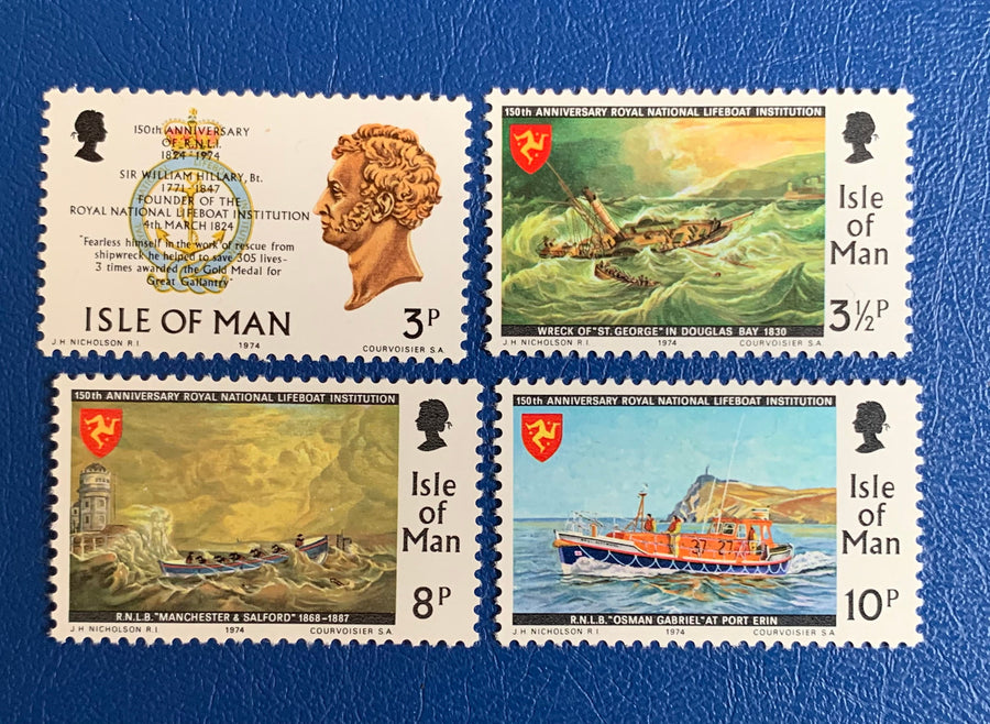 Isle of Man - Original Vintage Postage Stamps - 1974- 150th Anniversary of RNLI (lifeboats) - for the collector, artist or crafter