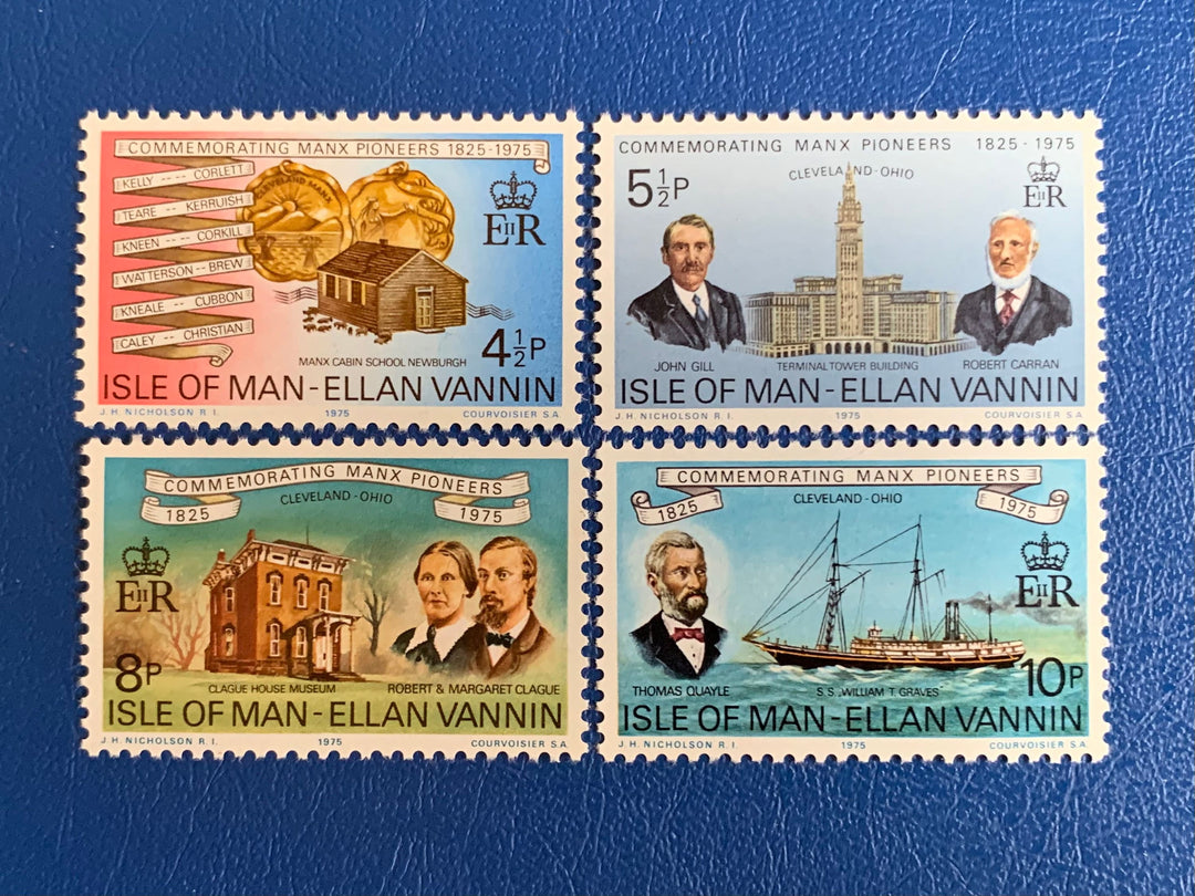 Isle of Man - Original Vintage Postage Stamps - 1975 - Manx Pioneers in Cleveland, Ohio - for the collector, artist or crafter