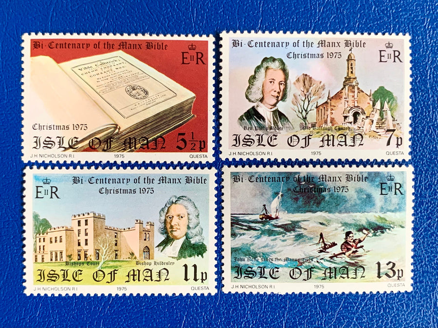 Isle of Man - Original Vintage Postage Stamps - 1975 - Manx Bible - for the collector, artist or crafter