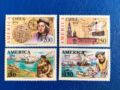 Chile - Original Vintage Postage Stamps- 1991/92 Discovery of America by Europeans - for the collector, artist or crafter