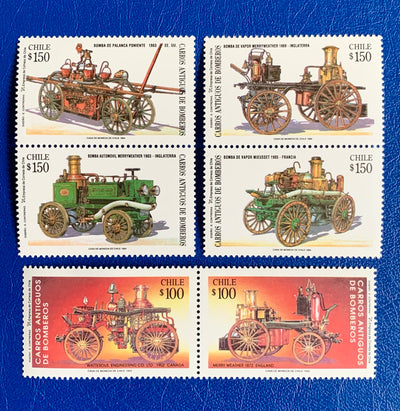 Chile - Original Vintage Postage Stamps- 1992/94 Fire Engine History - for the collector, artist or crafter