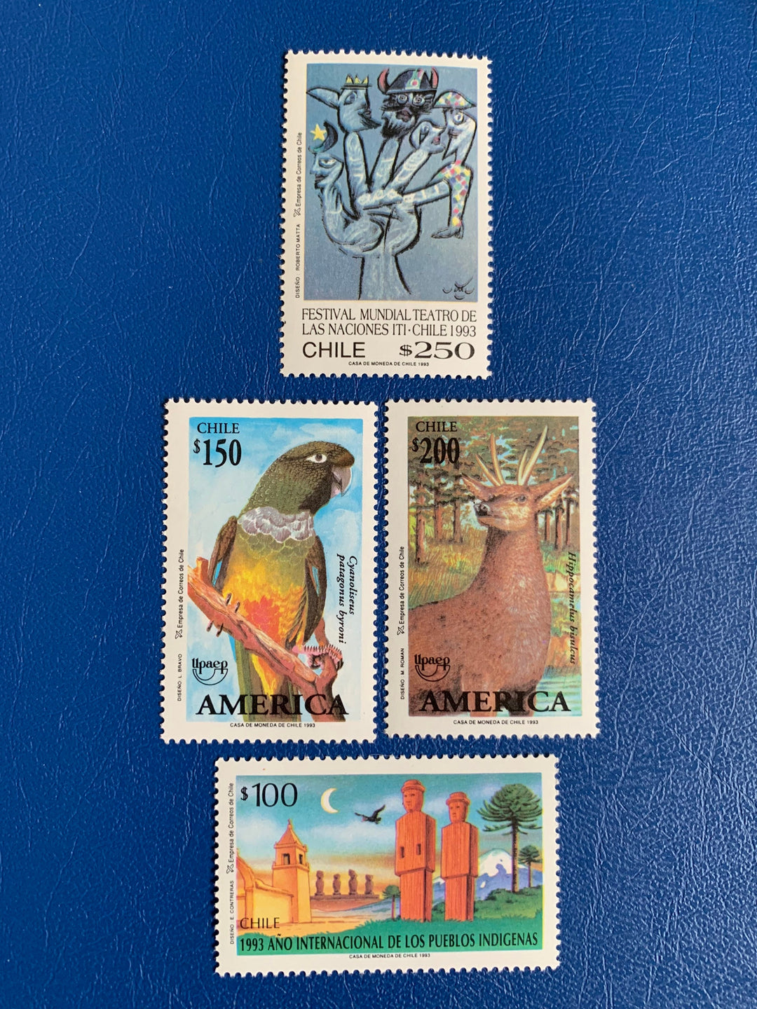 Chile - Original Vintage Postage Stamps- 1993 Endangered Species, Intl Year of Indigenous Peoples, Folk Festival
