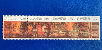 Chile - Original Vintage Postage Stamps- 1994 Mural Jorge Gonzalez - Univeristy Conception - for the collector, artist or crafter