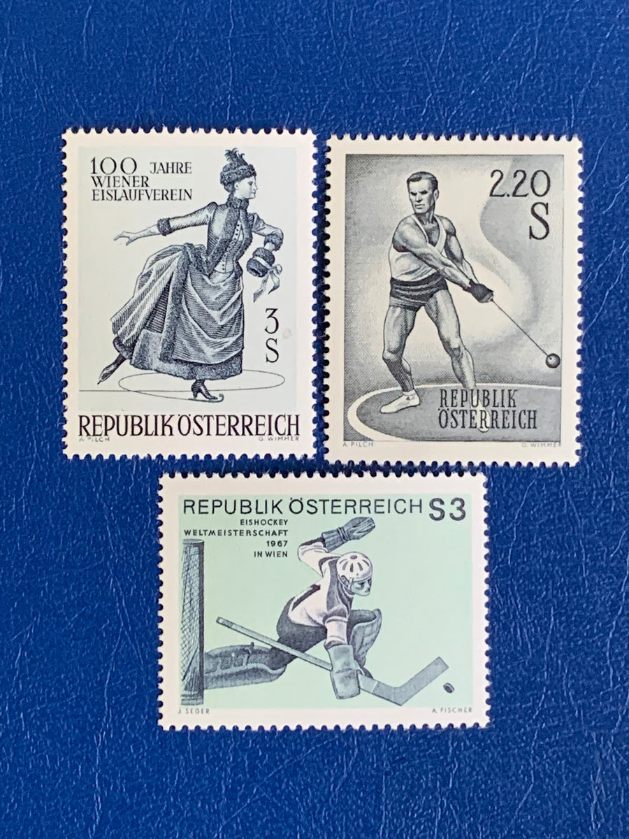 Austria - Original Vintage Postage Stamps - 1967 Skating & Hockey - for the collector, artist or crafter - scrapbooks, decoupage