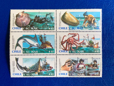 Chile - Original Vintage Postage Stamps- 1990 Marine Life Resources - for the collector, artist or crafter