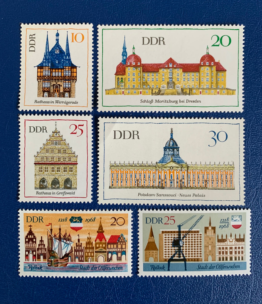 Germany (DDR) - Original Vintage Postage Stamps- 1968 Historical Buildings & Rostock - for the collector, artist or crafter