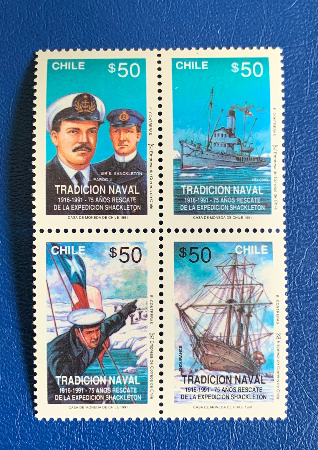 Chile - Original Vintage Postage Stamps- 1991 - Naval History - for the collector, artist or crafter