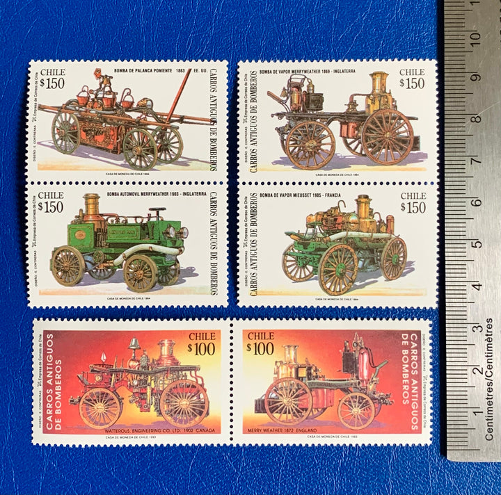 Chile - Original Vintage Postage Stamps- 1992/94 Fire Engine History - for the collector, artist or crafter