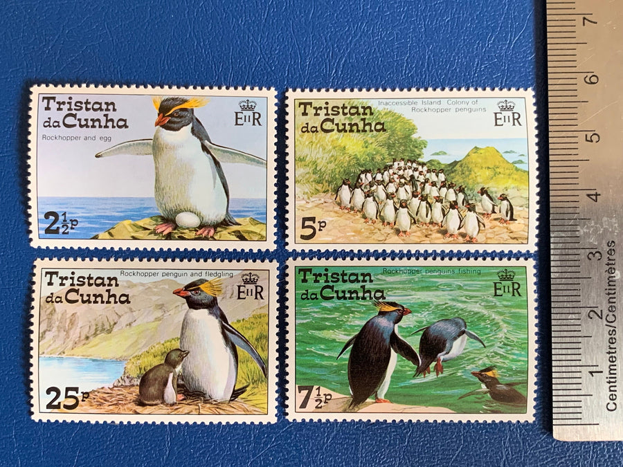Tristan de Cunha - Original Vintage Postage Stamps - 1974- Rockhopper Penguins - for the collector, artist or crafter - journals, scrapbooks