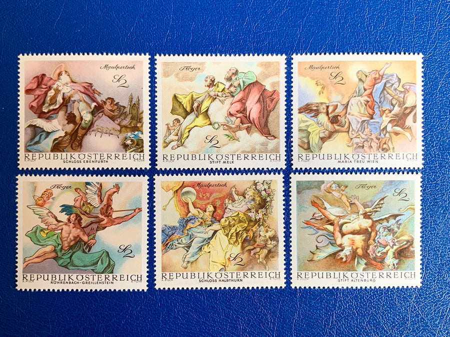 Austria - Original Vintage Postage Stamps - 1968 Frescoes - for the collector, artist or crafter - scrapbooks, journals, decoupage