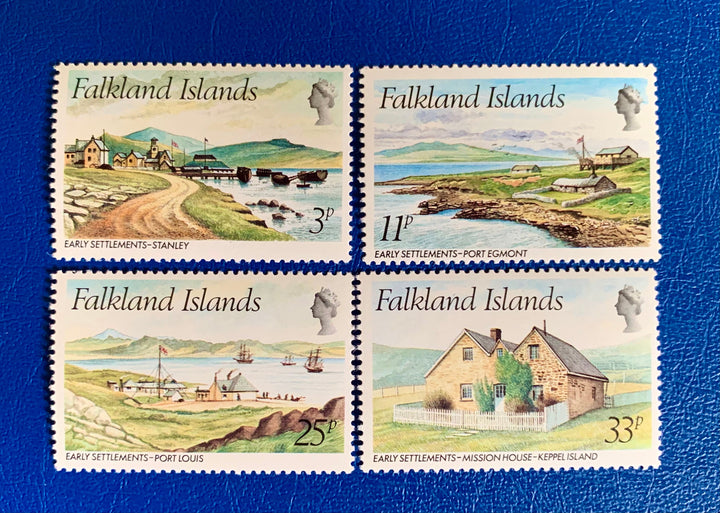 Falkland Island - Original Vintage Postage Stamps - 1980 - Early Settlements - for the collector, artist or crafter