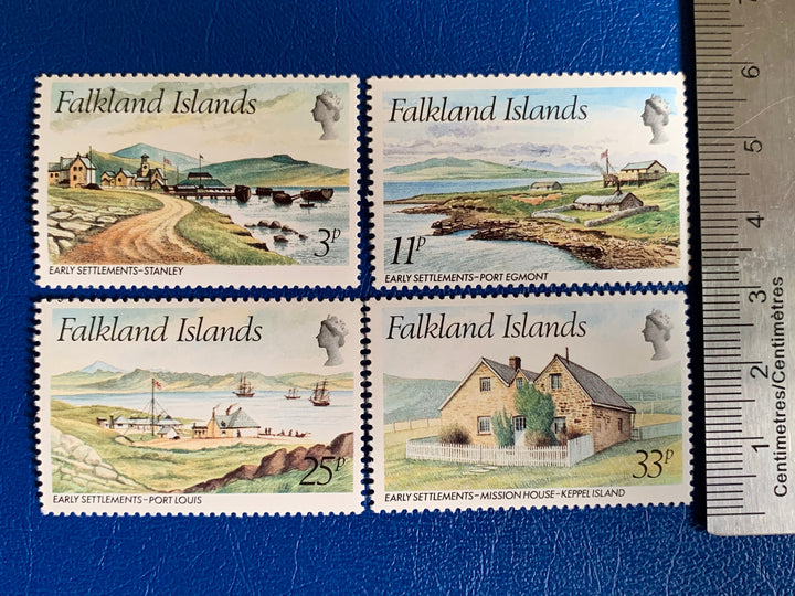Falkland Island - Original Vintage Postage Stamps - 1980 - Early Settlements - for the collector, artist or crafter