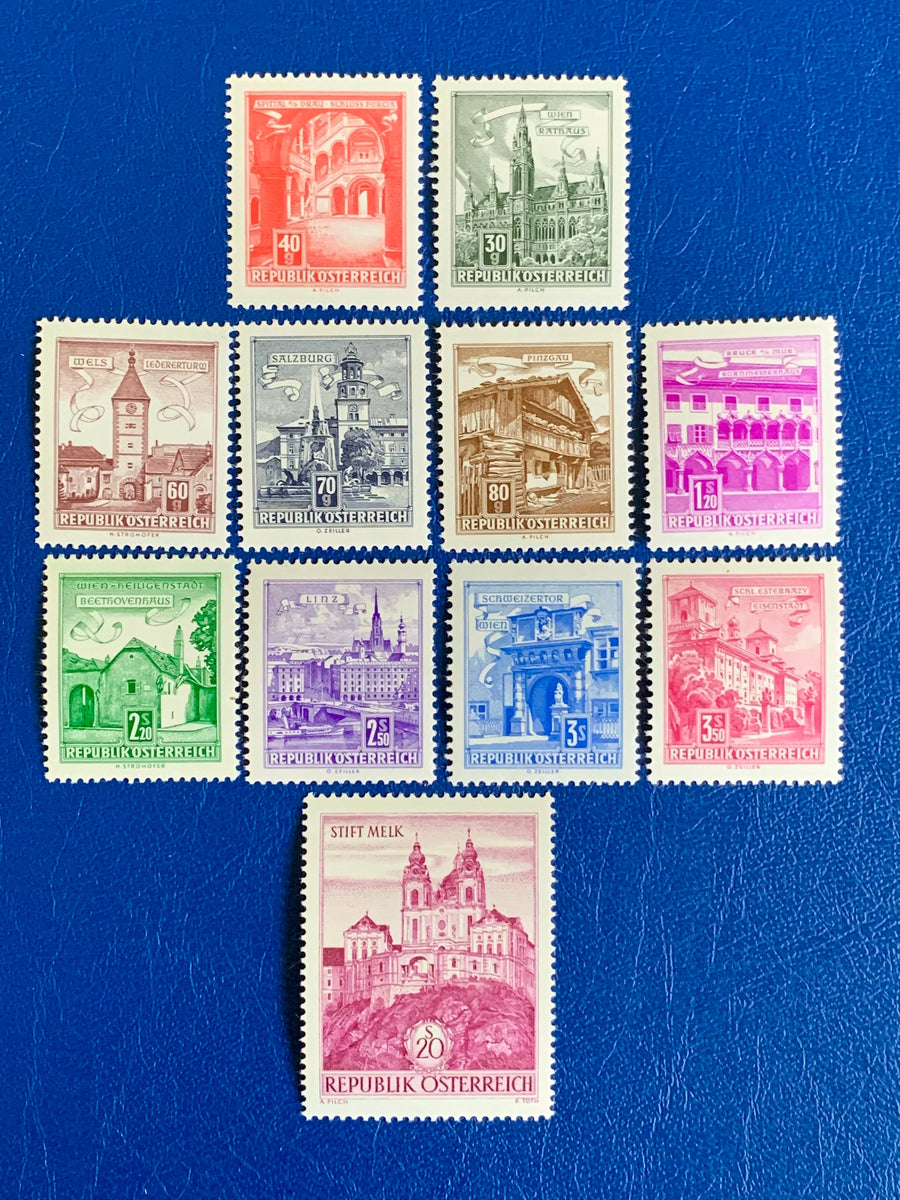 Austria - Original Vintage Postage Stamps - 1962-63 Buildings - for the collector, artist or crafter - scrapbooks, decoupage, journals