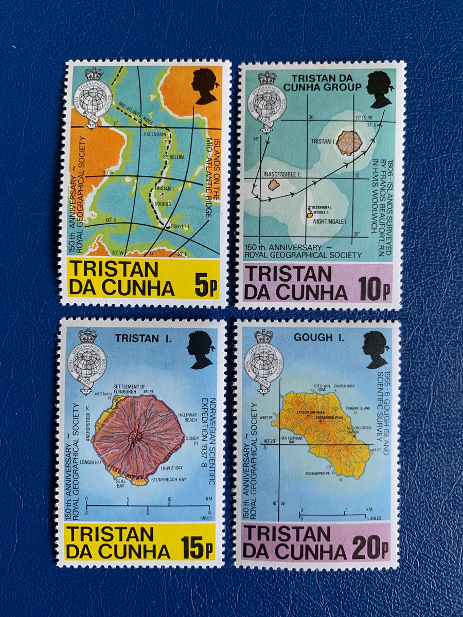 Tristan de Cunha - Original Vintage Postage Stamps - 1980 150th Royal Geographical Society Maps - for the collector, artist or crafter