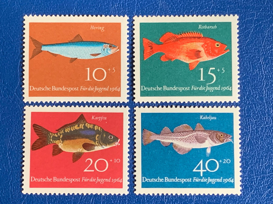West Germany - Original Vintage Postage Stamps - 1964 Fish - for the collector, artist or crafter - scrapbooks, decoupage