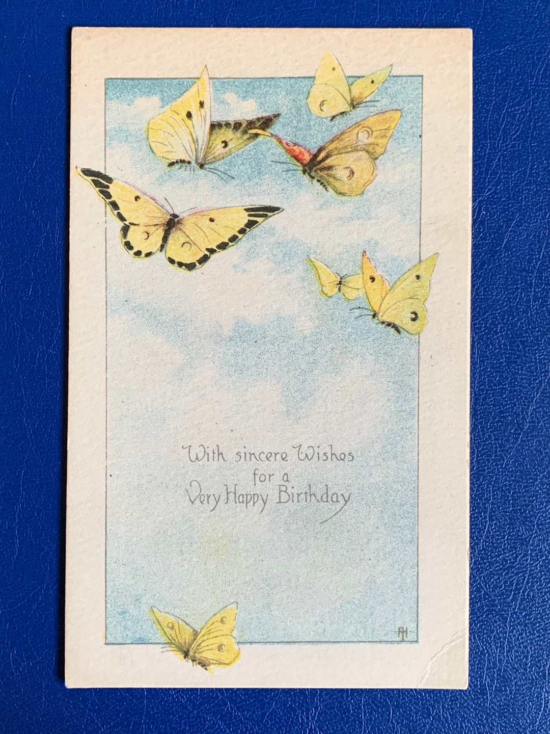 Vintage/Antique Birthday Greeting Postcard - Unused - Lovely Butterflies