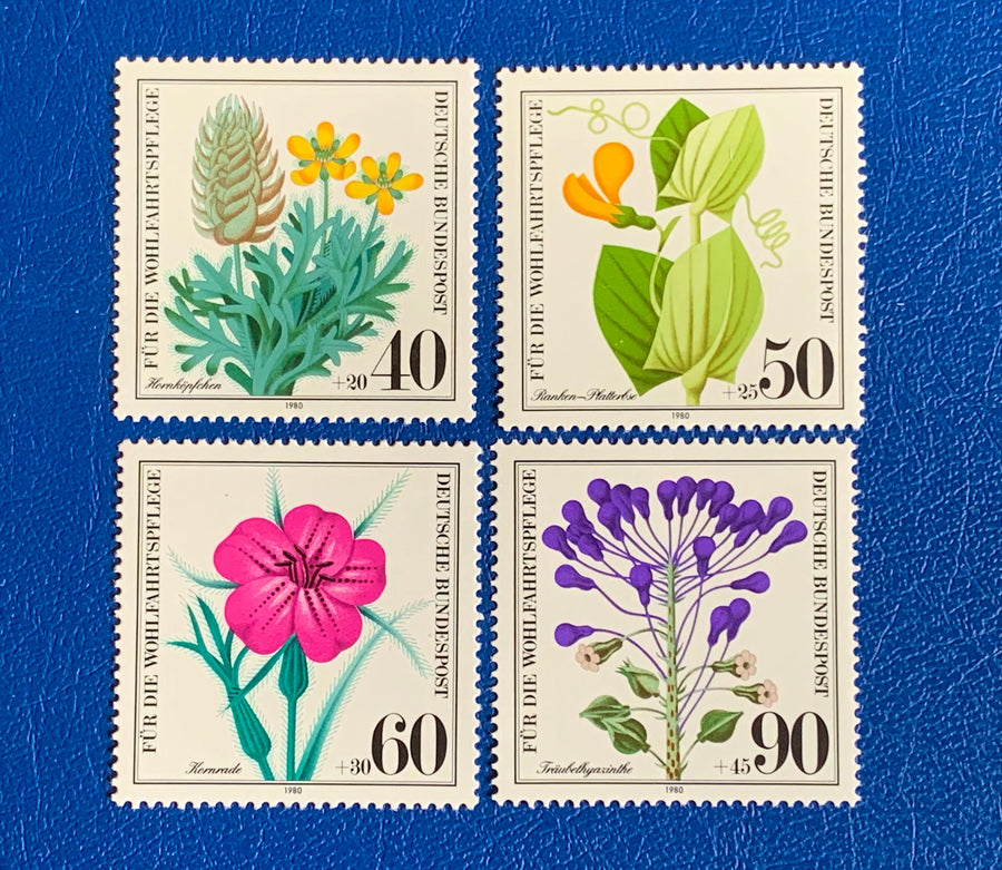 West Germany- Original Vintage Postage Stamps - 1980 Endangered Wild Flowers - for the collector, artist or crafter -scrapbooks, decoupage