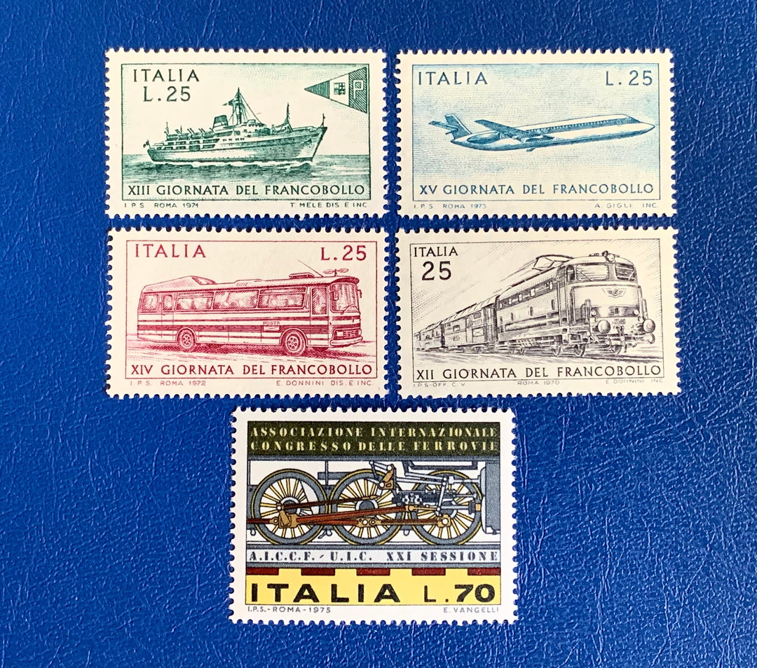 Italy - Original Vintage Postage Stamps- 1970-75 Ships, Trains & Planes - for the collector, artist or crafter