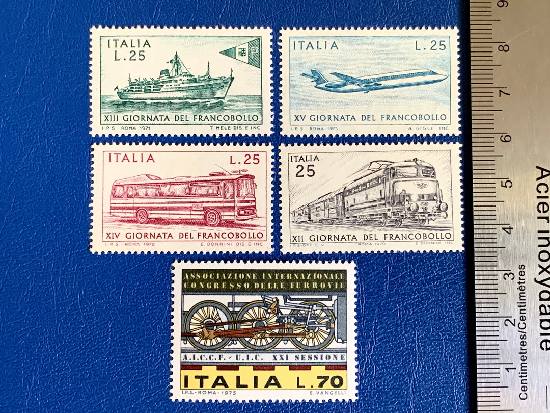 Italy - Original Vintage Postage Stamps- 1970-75 Ships, Trains & Planes - for the collector, artist or crafter
