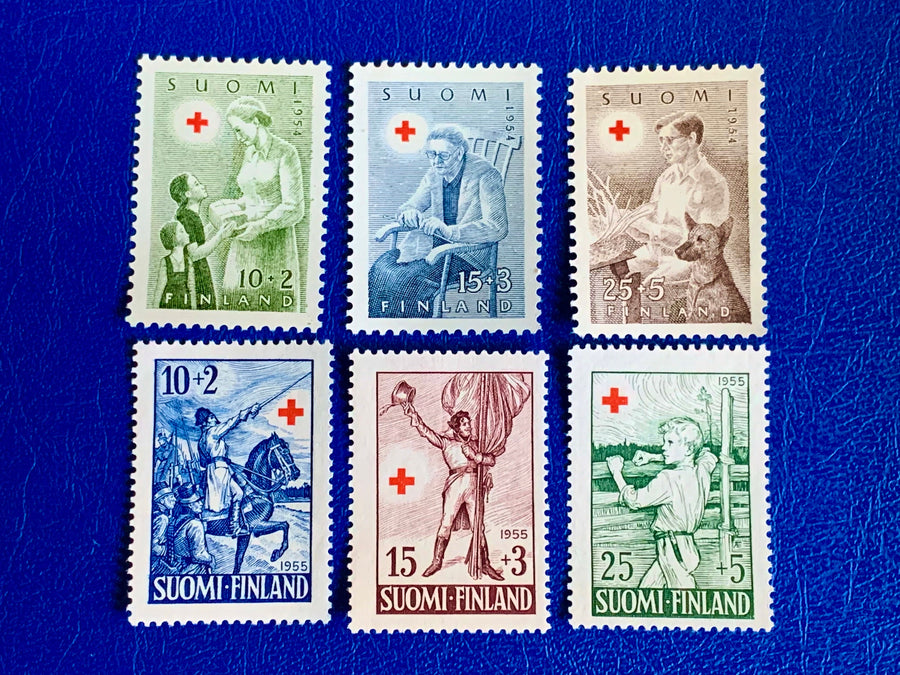 Finland - Original Vintage Postage Stamps- 1954-55 Red Cross - for the collector, artist or crafter