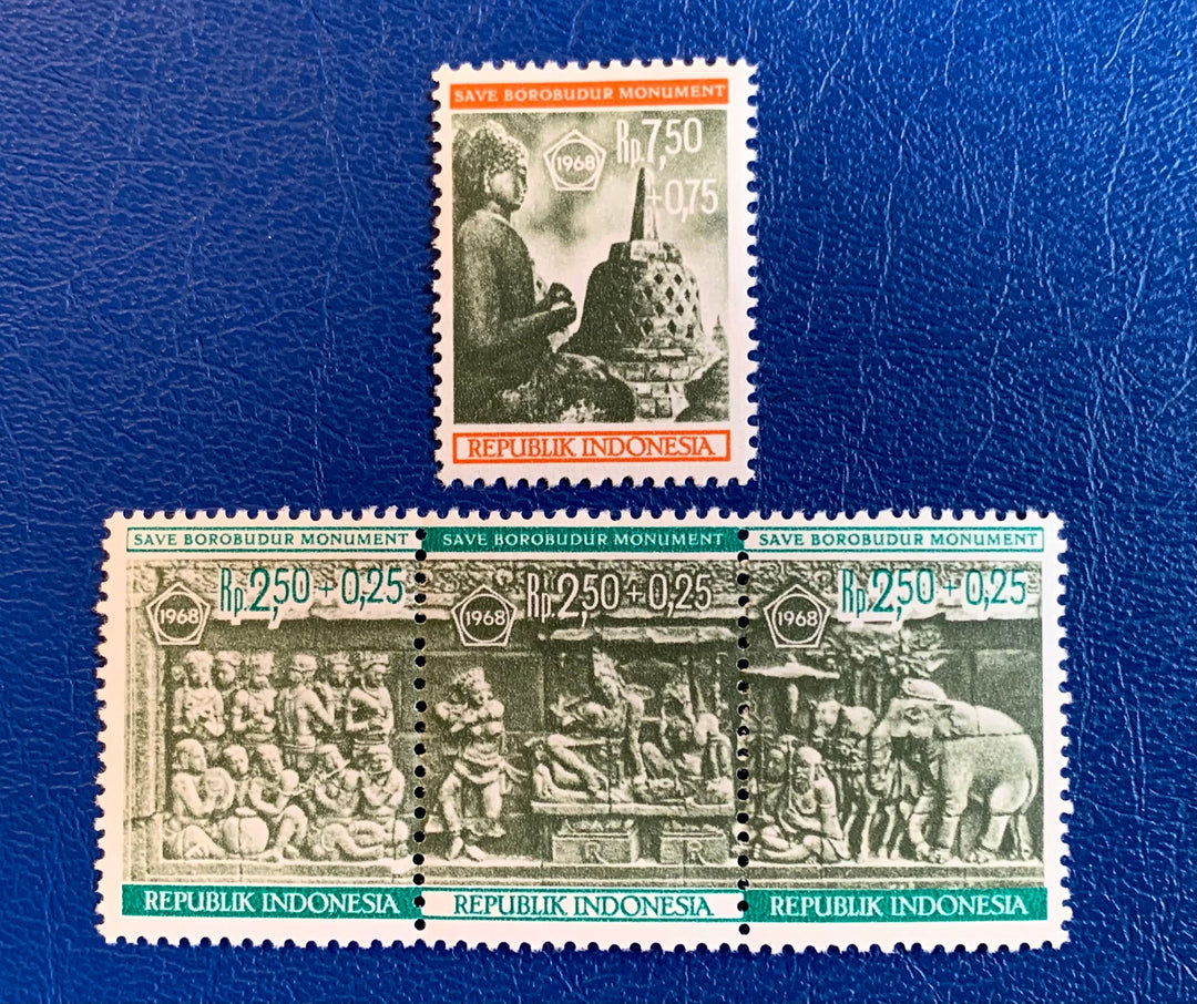 Indonesia - Original Vintage Postage Stamps- 1968 Borobudur Temple - for the collector, artist or collector - scrapbooks, journals