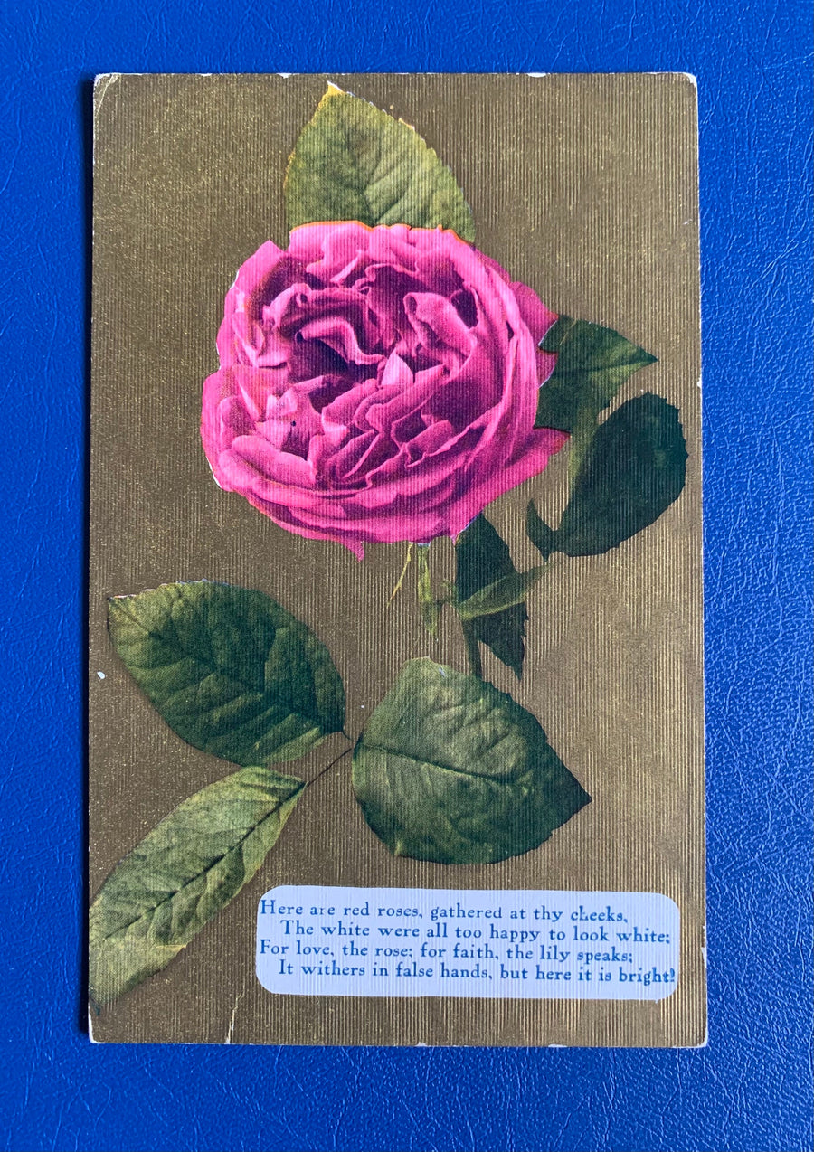Vintage/Antique Greeting Friend Postcard - Unused - Textured Gold Background with Rose- Romance, Love, Valentine