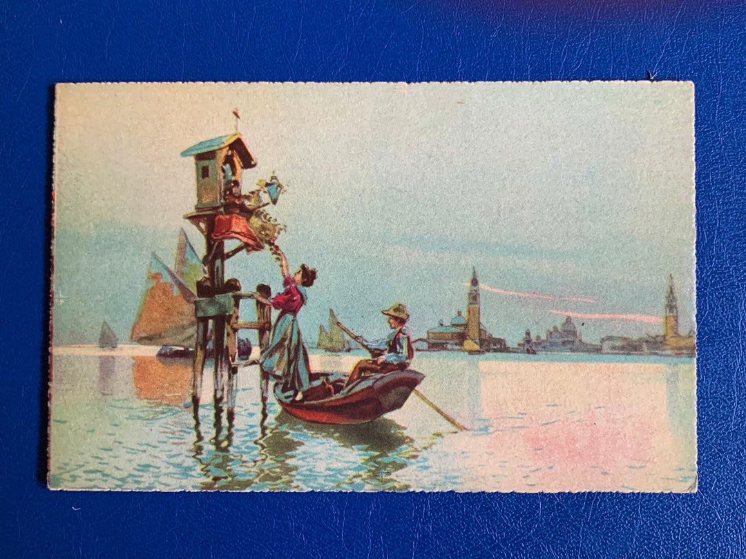 Vintage/Antique Italian Greeting Postcard - Unused - Couple in Boat